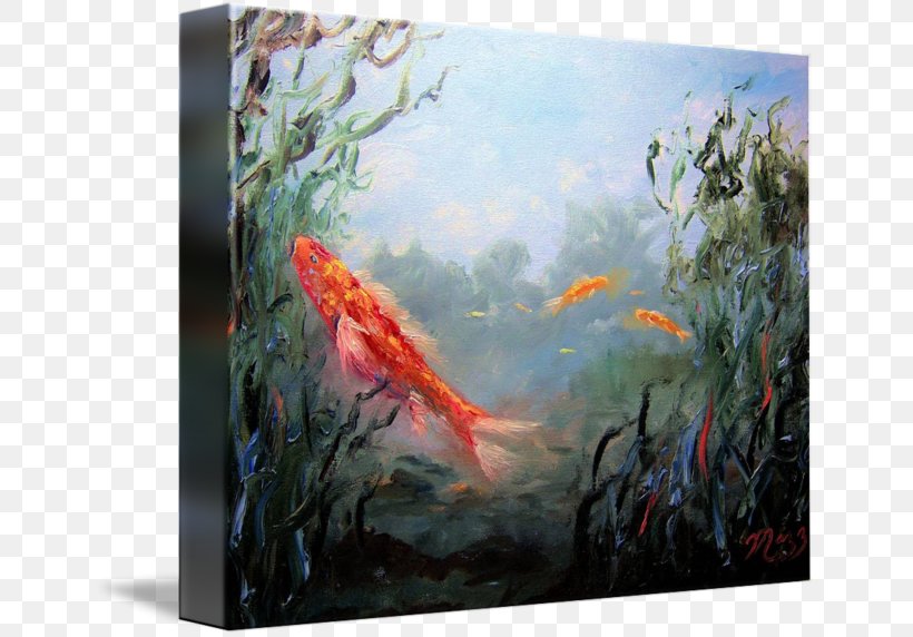 Koi Oil Painting Art, PNG, 650x572px, Koi, Art, Artwork, Canvas, Goldfish Download Free