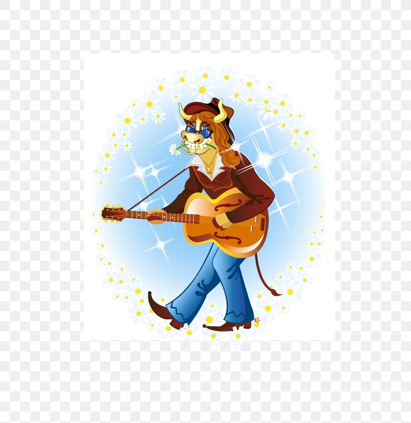 Cattle Guitarist, PNG, 596x843px, Cattle, Art, Cartoon, Electric Guitar, Fictional Character Download Free