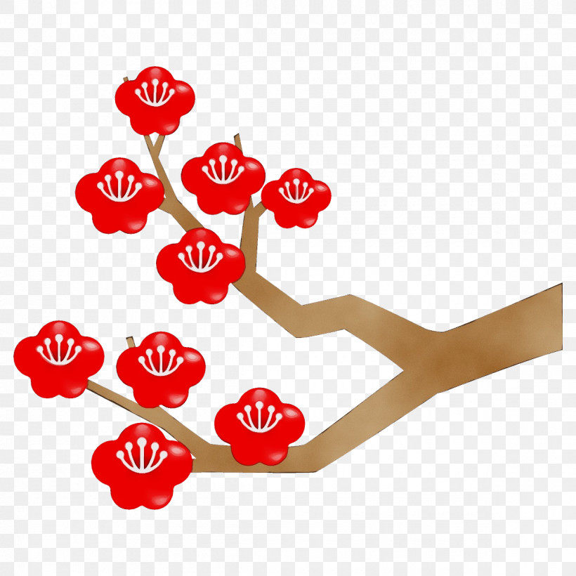 Red Flower Cut Flowers Plant Petal, PNG, 1200x1200px, Plum Branch, Cut Flowers, Flower, Heart, Paint Download Free