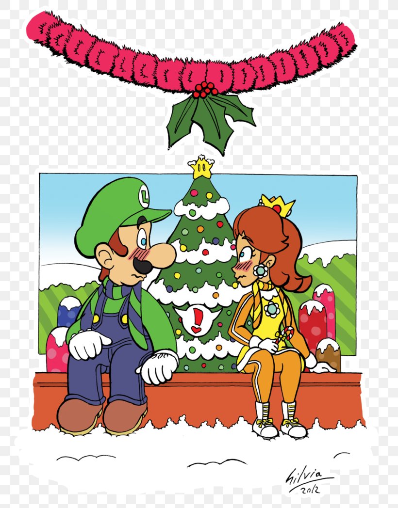 Christmas Princess Daisy Art Mistletoe Luigi, PNG, 763x1048px, Christmas, Area, Art, Artwork, Cartoon Download Free