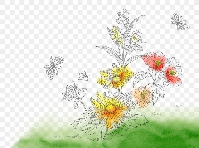 Flower Watercolor Painting Pattern, PNG, 2126x1574px, Flower, Art, Cut Flowers, Dahlia, Daisy Download Free