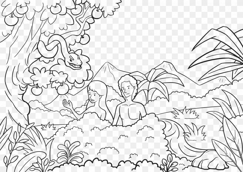 Adam And Eve Garden Of Eden Coloring Book Bible Child, PNG, 2400x1697px, Adam And Eve, Adam, Area, Art, Artwork Download Free