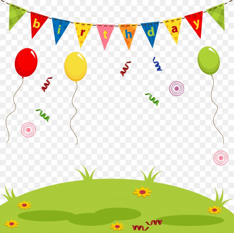 Birthday Cuteness Drawing Illustration, PNG, 3237x3228px, Birthday, Animal, Area, Balloon, Border Download Free