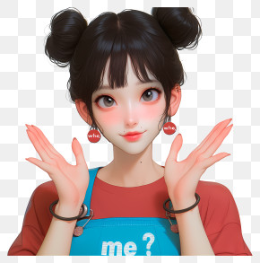 Anime Girl With Palms Up - Playful Animated Girl Character PNG