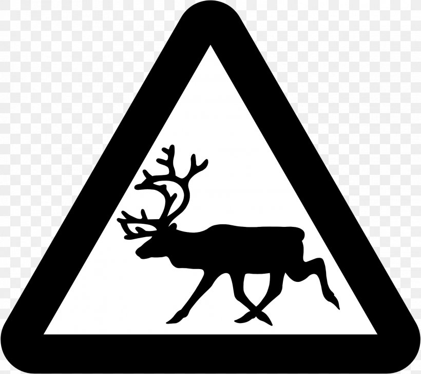Reindeer Traffic Sign Warning Sign Clip Art, PNG, 1969x1746px, Reindeer, Antler, Black And White, Christmas, Coloring Book Download Free