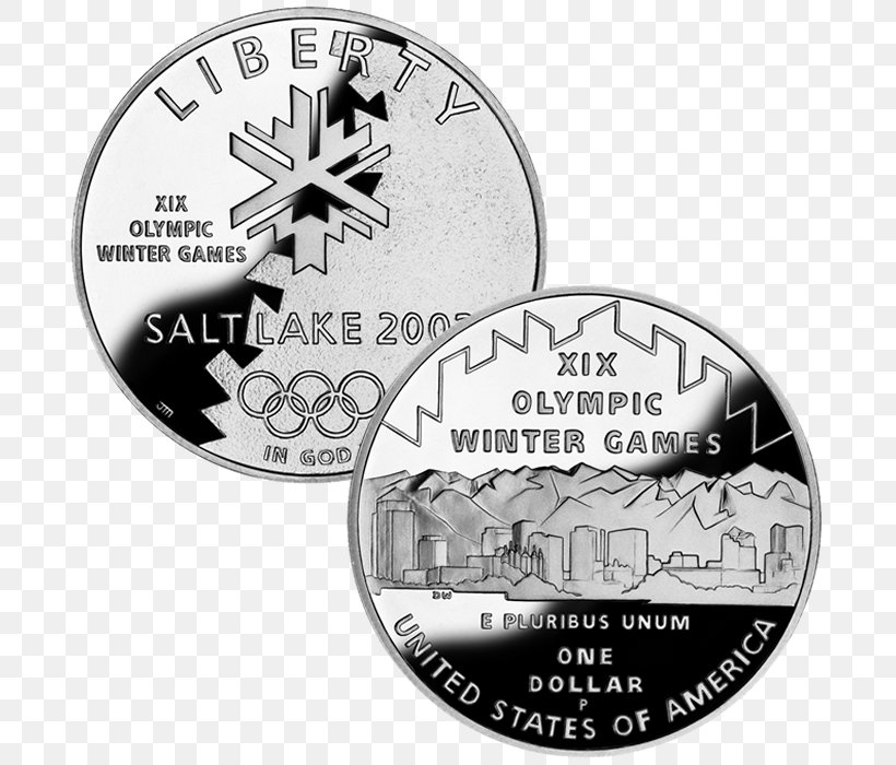 Dollar Coin 2002 Winter Olympics Commemorative Coin United States Dollar, PNG, 700x700px, 2002 Winter Olympics, Coin, Black And White, Commemorative Coin, Currency Download Free
