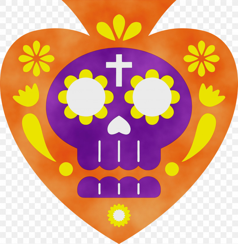 Yellow M-095, PNG, 2925x3000px, Day Of The Dead, D%c3%ada De Muertos, M095, Paint, Watercolor Download Free