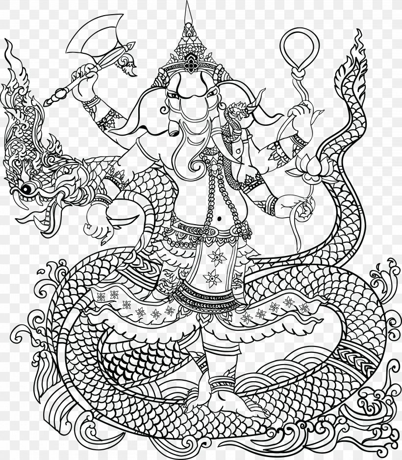 Romantic Country: A Fantasy Coloring Book Mahadeva Ganesha, PNG, 4000x4589px, Coloring Book, Adult, Art, Artwork, Black And White Download Free