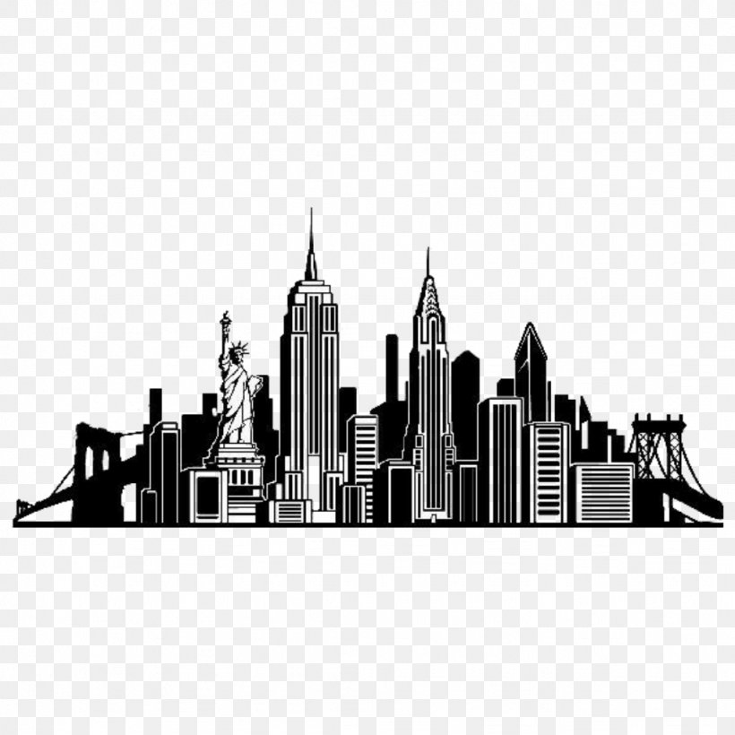New York City Skyline Wall Decal Silhouette, PNG, 1024x1024px, New York City, Black And White, City, Cityscape, Decal Download Free