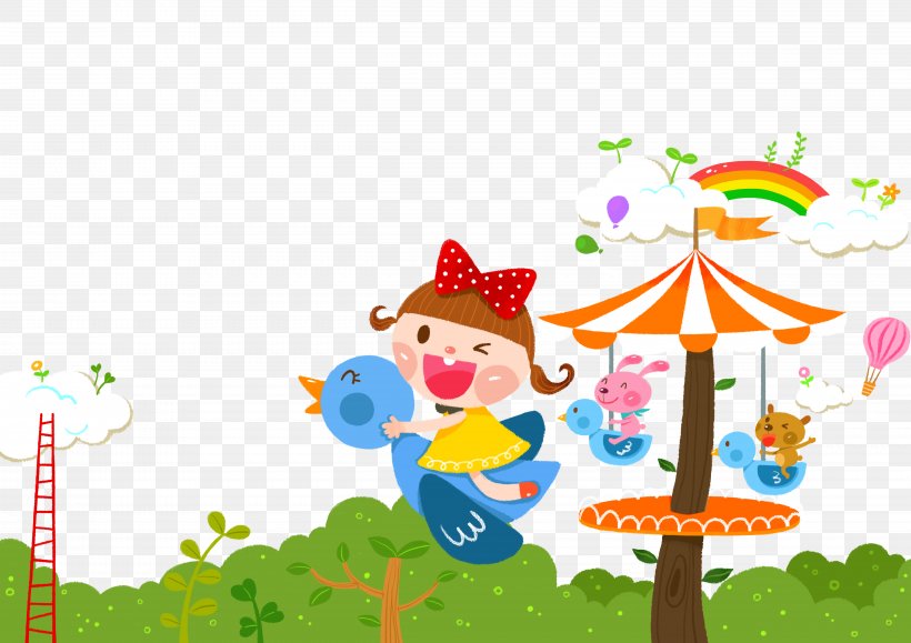 Child Carousel Cartoon Illustration, PNG, 4961x3508px, Watercolor, Cartoon, Flower, Frame, Heart Download Free