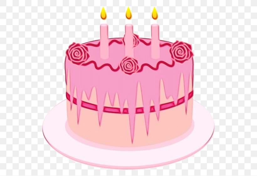 Pink Birthday Cake, PNG, 590x561px, Watercolor, Baked Goods, Baking, Bavarian Cream, Birthday Download Free