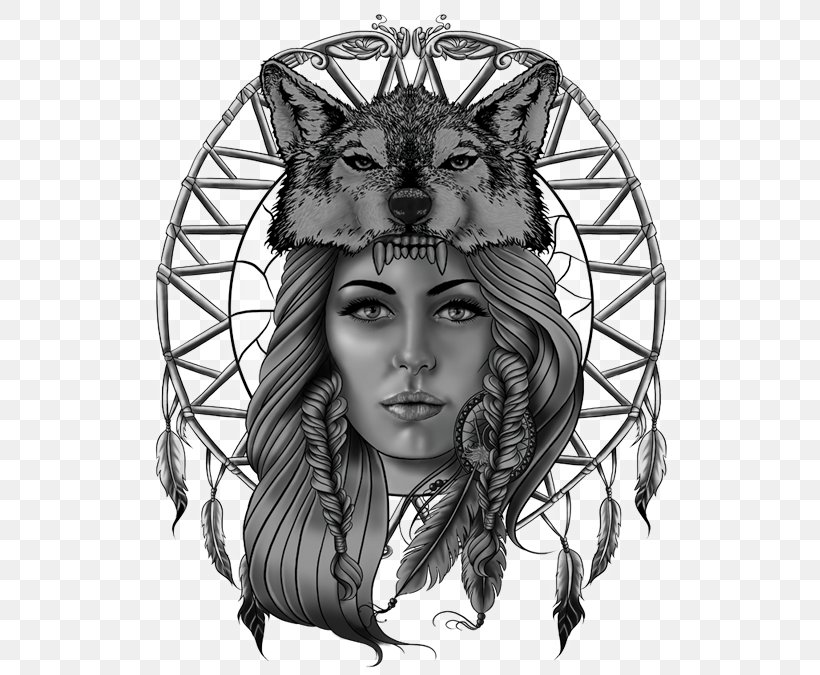 Gray Wolf Headgear Native Americans In The United States /m/02csf Woman, PNG, 675x675px, Gray Wolf, Animal, Black And White, Drawing, Feather Download Free