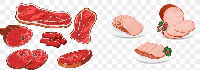 Sausage Steak Ham Meat Domestic Pig, PNG, 4416x1545px, Watercolor, Cartoon, Flower, Frame, Heart Download Free