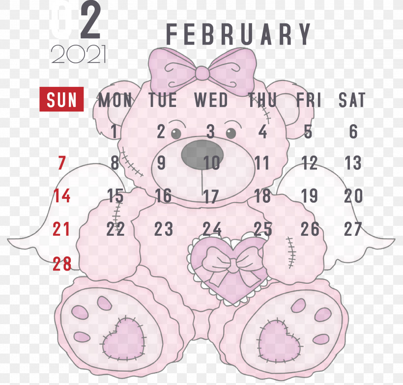 February 2021 Printable Calendar February Calendar 2021 Calendar, PNG, 3000x2870px, 2021 Calendar, Bears, Meter, Snout, Teddy Bear Download Free