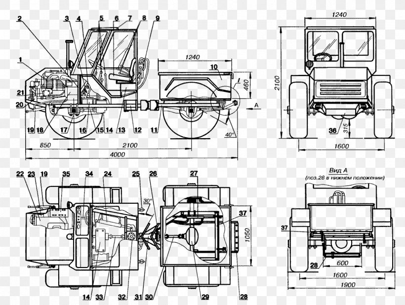 Technical Drawing GAZ-53 Tractor Malotraktor, PNG, 1203x907px, Technical Drawing, Artwork, Black And White, Diagram, Drawing Download Free
