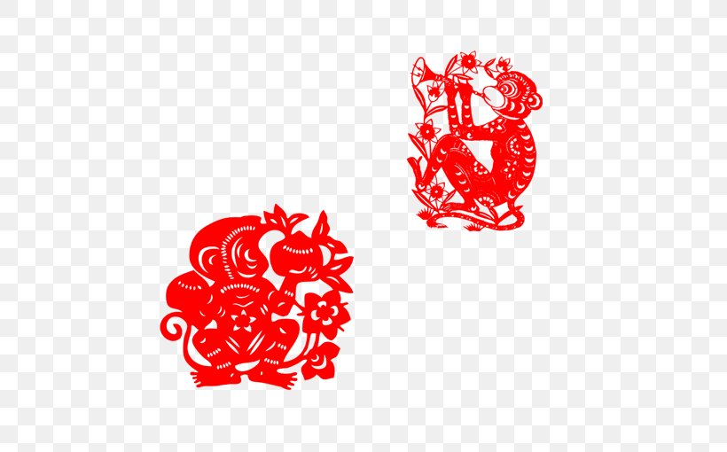 Papercutting Monkey Chinese Zodiac Chinese Paper Cutting, PNG, 567x510px, Watercolor, Cartoon, Flower, Frame, Heart Download Free