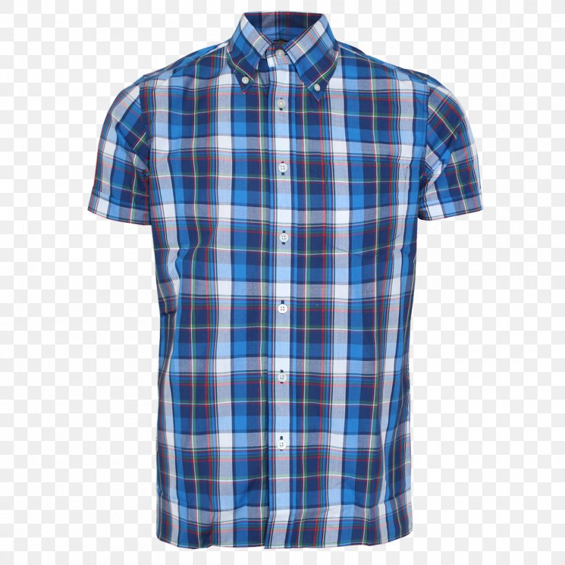 T-shirt Madras Sleeve Tartan, PNG, 1000x1000px, Tshirt, Blue, Button, Check, Clothing Download Free