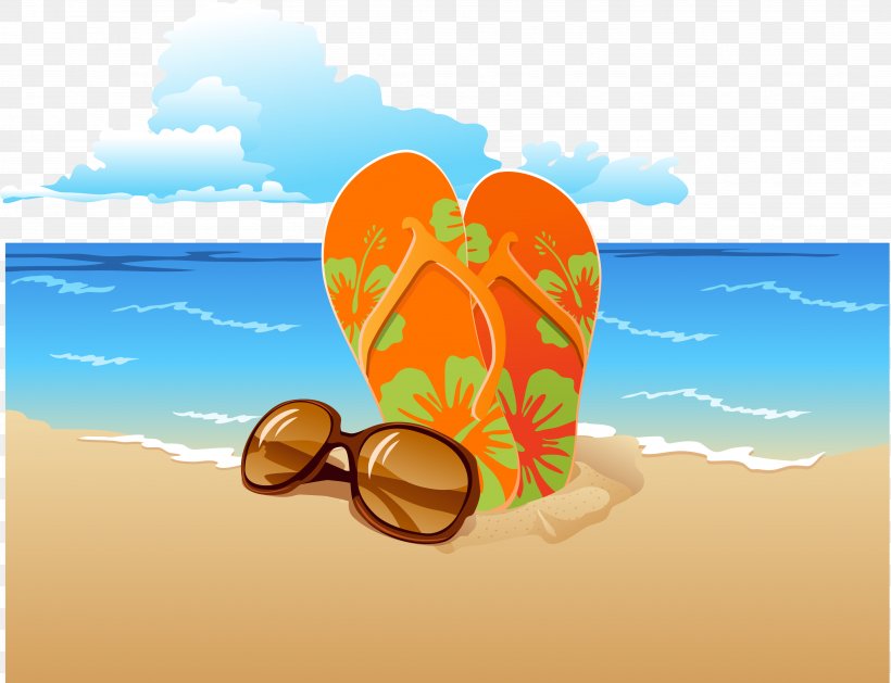 Slipper Flip-flops Sunglasses Sandal Beach, PNG, 3672x2818px, Slipper, Beach, Drawing, Flipflops, Footwear Download Free