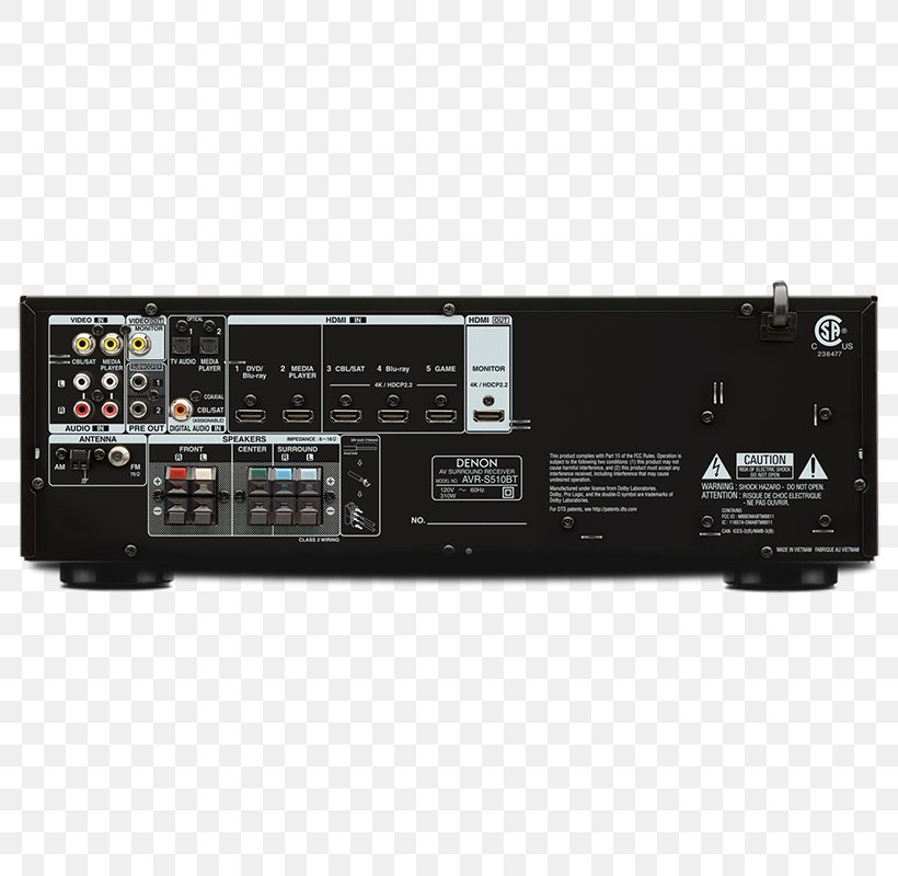 AV Receiver Denon AVR-S510BT Home Theater Systems Denon AVR-S530BT, PNG, 800x800px, 4k Resolution, Av Receiver, Amplifier, Audio, Audio Power Amplifier Download Free