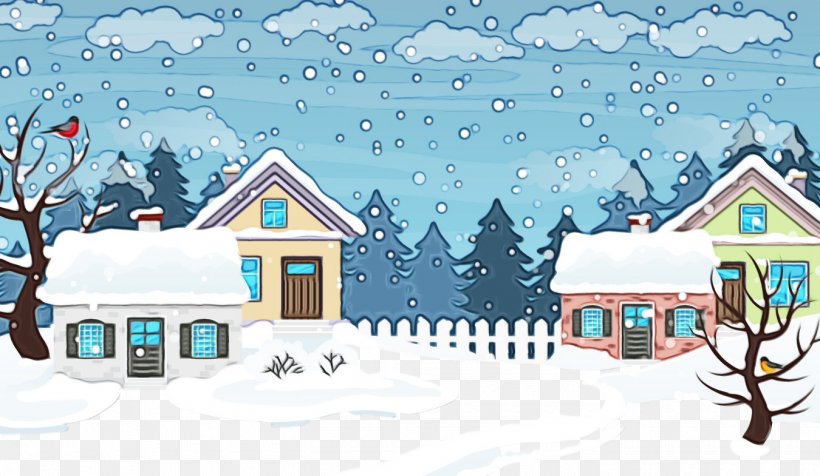 Snow Winter Cartoon Home House, PNG, 1350x785px, Watercolor, Animation, Cartoon, Home, House Download Free