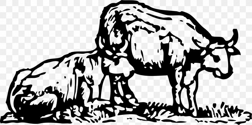 Ox Cattle Bull Clip Art, PNG, 2400x1196px, Cattle, Art, Big Cats, Black And White, Bull Download Free