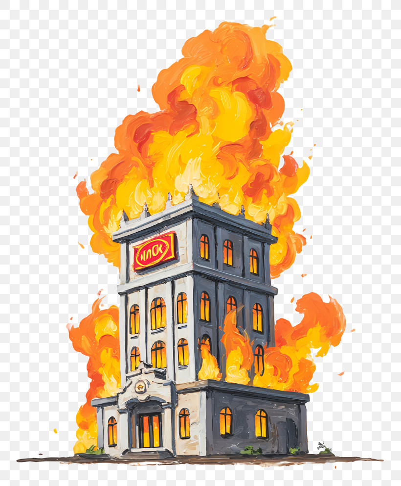 Burning Building - Illustration Of A Burning Building PNG