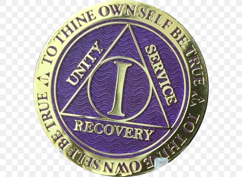 Emblem Sobriety Coin Alcoholics Anonymous Badge Purple, PNG, 594x600px, Emblem, Alcoholics Anonymous, Badge, Blue, Brand Download Free
