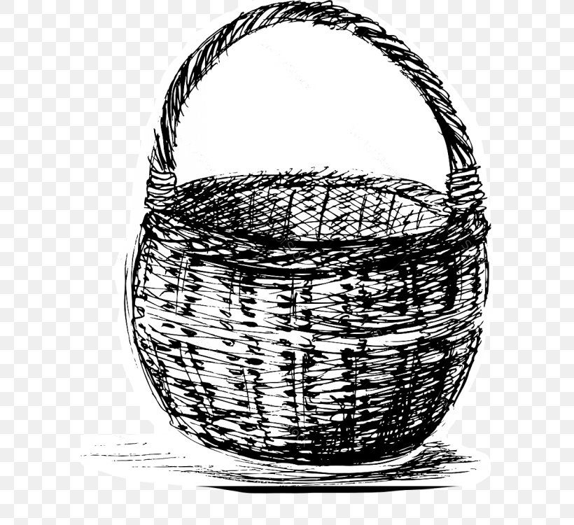 Drawing Basket Wicker, PNG, 589x750px, Drawing, Basket, Black And White, Cartoon, Food Storage Download Free