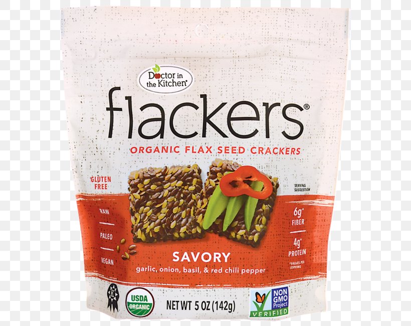 Doctor In The Kitchen Flackers Flax Seed Crackers Organic Food Gluten-free Diet, PNG, 650x650px, Cracker, Biscuits, Breakfast Cereal, Commodity, Flavor Download Free