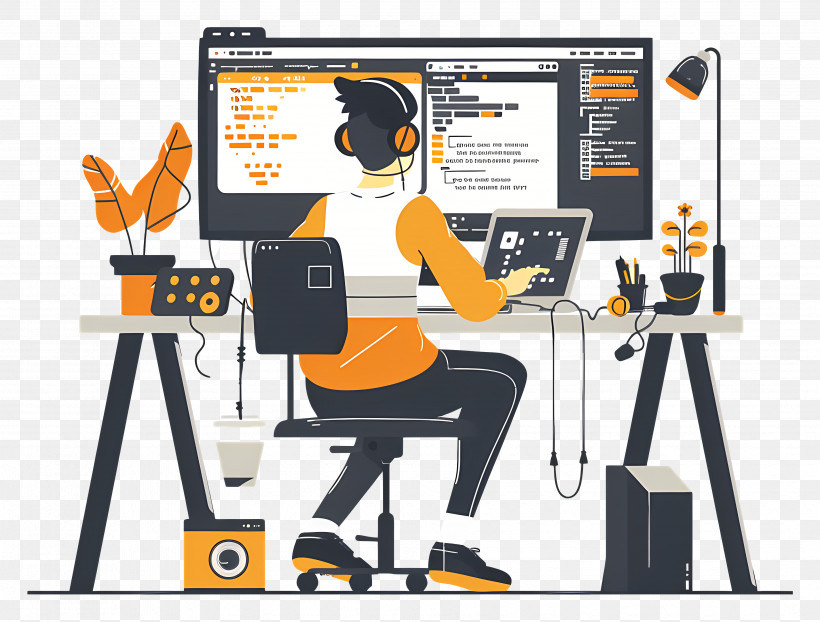 Programmer Coding - Programmer Working At A Desk, PNG, 3712x2820px ...