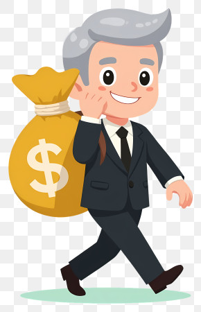 Businessman Holding Big Money Bag - Formal Man With Money Bag Cartoon PNG