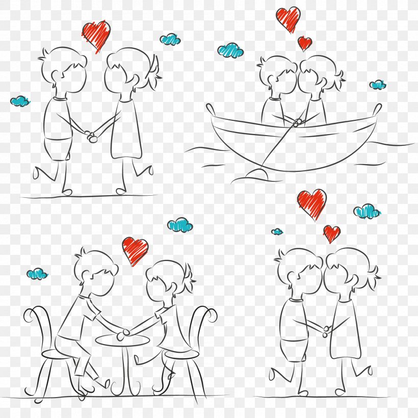 Drawing Couple Stick Figure Sketch, PNG, 1800x1800px, Watercolor, Cartoon, Flower, Frame, Heart Download Free
