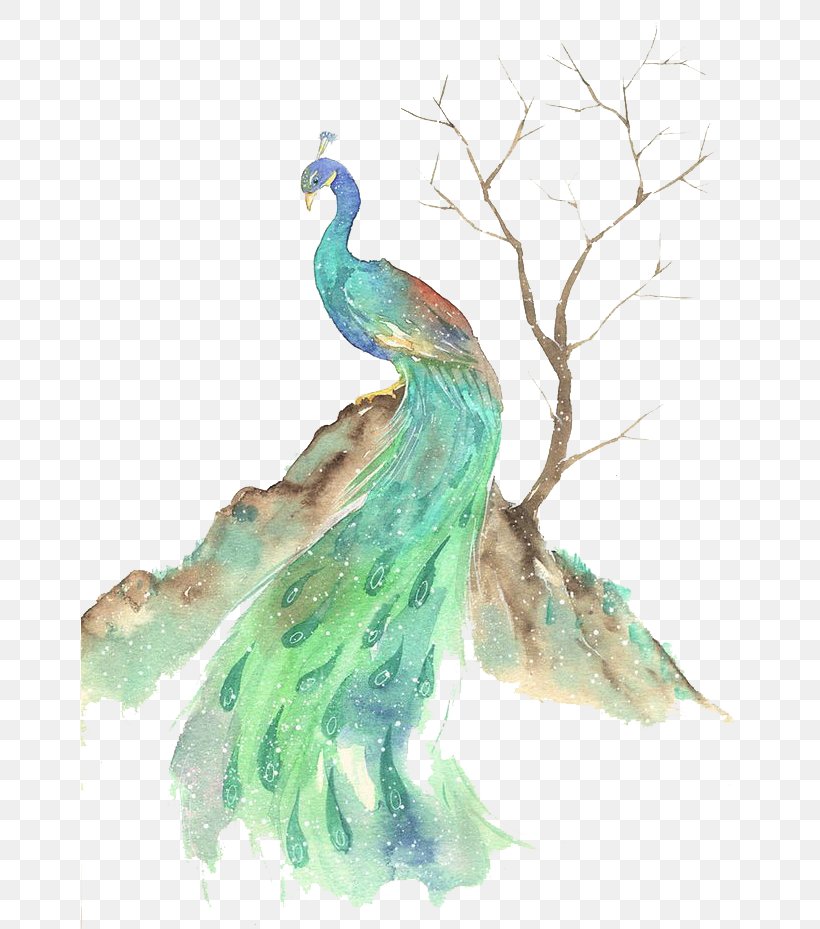 Bird Peafowl Watercolor Painting, PNG, 658x929px, Bird, Art, Asiatic Peafowl, Beak, Blue Download Free