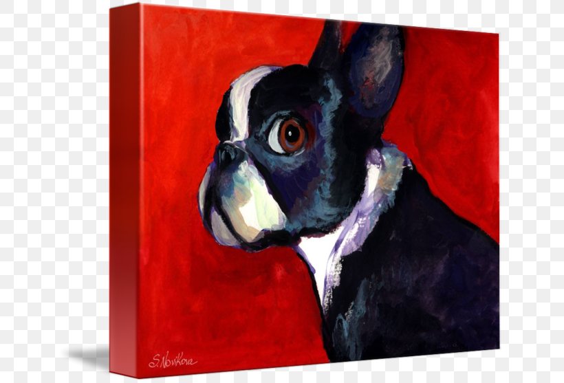 Boston Terrier Bull Terrier Dog Breed Painting, PNG, 650x557px, Boston Terrier, Art, Breed, Bull Terrier, Canvas Download Free