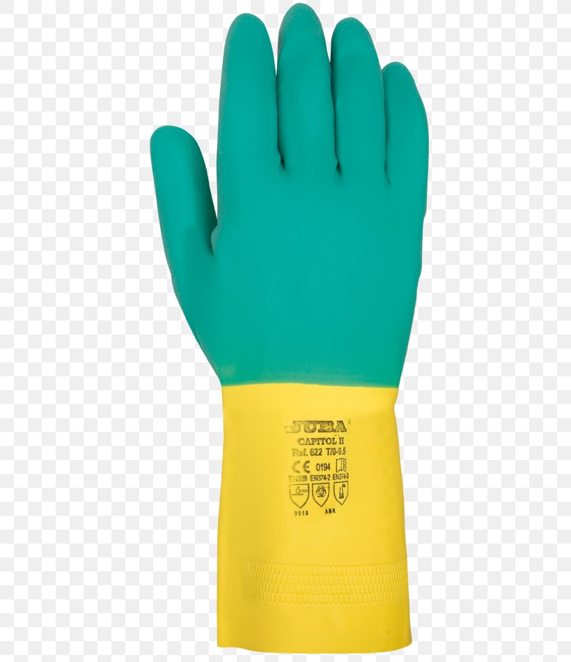 Rubber Glove Personal Protective Equipment Yellow Lining, PNG, 570x950px, Glove, Chemical Hazard, Clothing, Cotton, Green Download Free