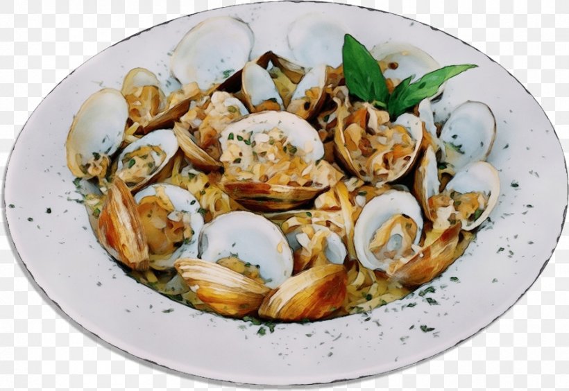 Dish Food Cuisine Clam Ingredient, PNG, 899x619px, Watercolor, Bivalve, Clam, Cockle, Cuisine Download Free