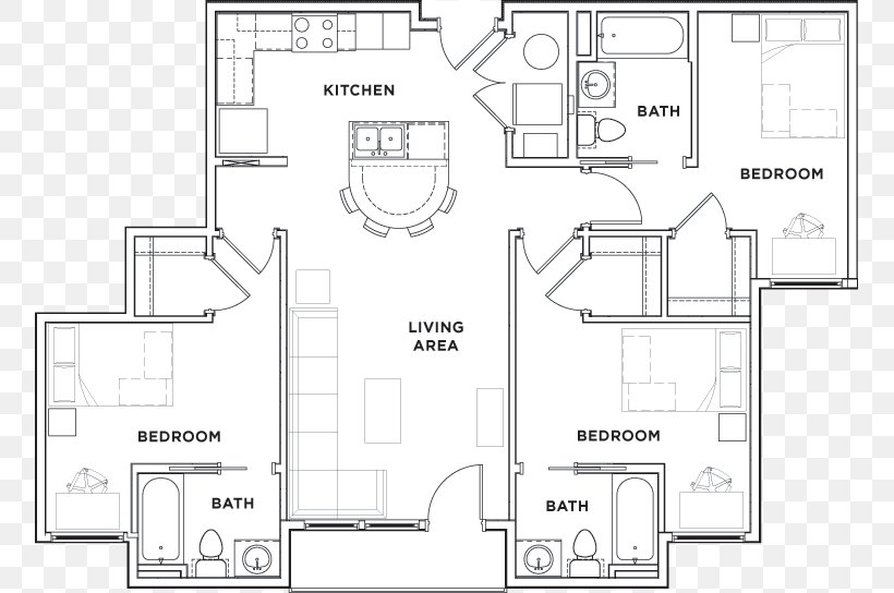 Floor Plan Bed Studio Apartment Orlando Metro Gymnastics, PNG, 755x544px, Floor Plan, Apartment, Area, Bed, Black And White Download Free
