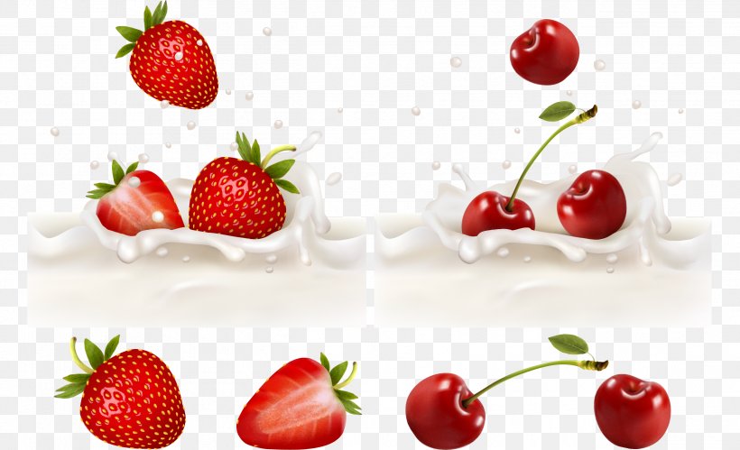 Milk Fruit Splash Strawberry, PNG, 2532x1542px, Milk, Berry, Cherry, Dessert, Diet Food Download Free