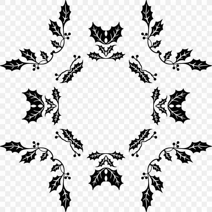 Black And White Holly Clip Art, PNG, 2380x2380px, Black And White, Black, Branch, Christmas, Flora Download Free