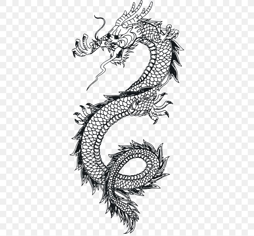 China Chinese Dragon Tattoo Japanese Dragon, PNG, 371x761px, China, Art, Artwork, Black And White, Chinese Dragon Download Free