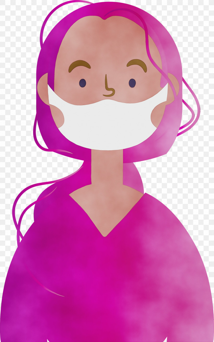 Cartoon Pink Violet Purple Magenta, PNG, 1880x3000px, Wearing Mask, Animation, Cartoon, Corona, Coronavirus Download Free