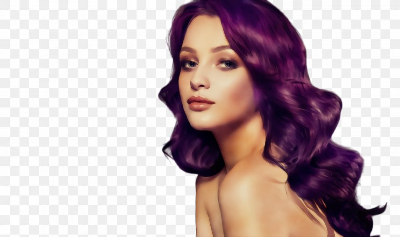 Hair Face Purple Hairstyle Violet, PNG, 2600x1540px, Watercolor, Beauty, Chin, Eyebrow, Face Download Free