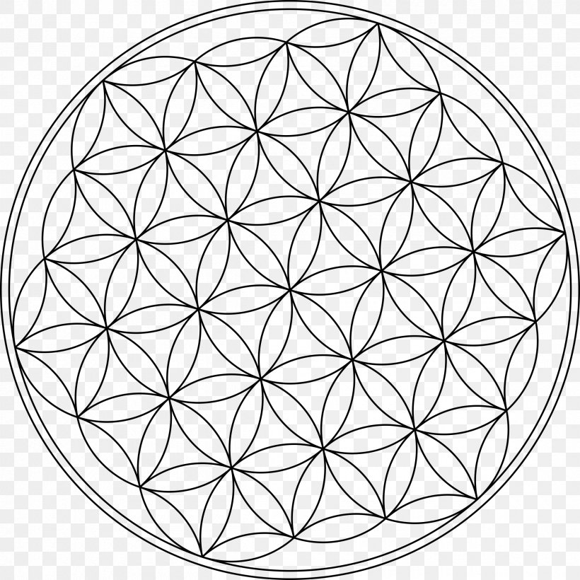 Sacred Geometry Overlapping Circles Grid Clip Art, PNG, 2400x2400px, Geometry, Area, Art, Black And White, Coloring Book Download Free
