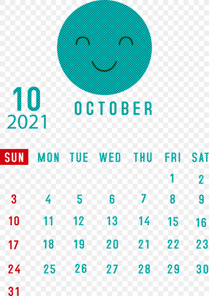 October 2021 Printable Calendar October 2021 Calendar, PNG, 2124x3000px, October 2021 Printable Calendar, Aqua M, Emoticon, Geometry, Happiness Download Free