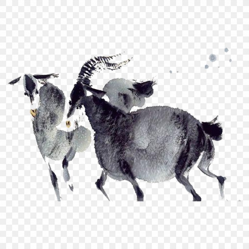 Sheep Ink Wash Painting Goat Watercolor Painting, PNG, 1500x1500px, Sheep, Chinese Painting, Cow Goat Family, Goat, Goat Antelope Download Free