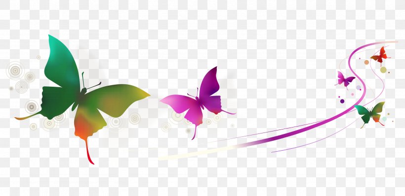 Euclidean Vector, PNG, 3333x1619px, Color, Banner, Butterfly, Drawing, Flower Download Free