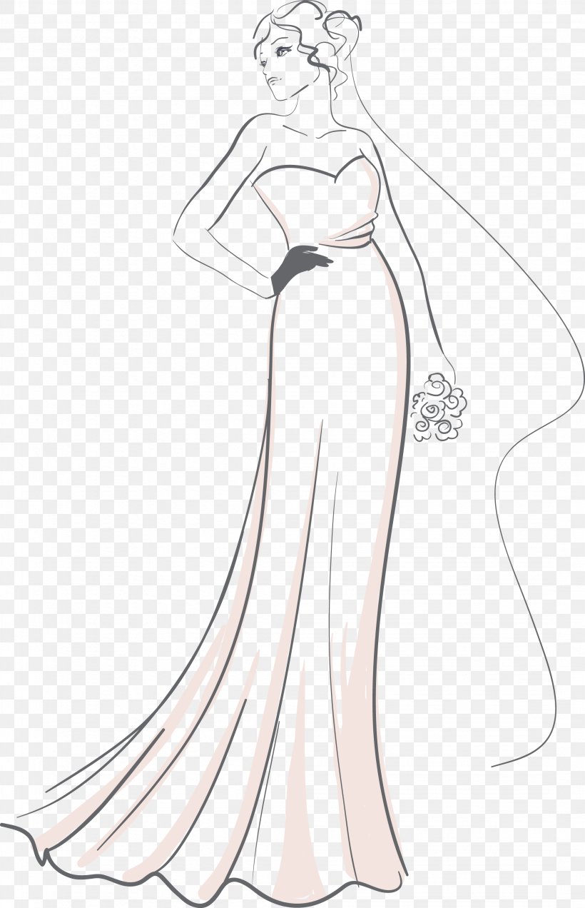 Gown Wedding Dress Sketch, PNG, 2158x3348px, Watercolor, Cartoon, Flower, Frame, Heart Download Free