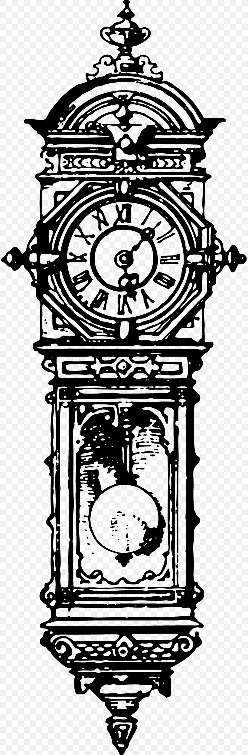 Pendulum Clock Longcase Clock Clip Art, PNG, 812x2494px, Pendulum Clock, Antique, Black And White, Clock, Home Accessories Download Free