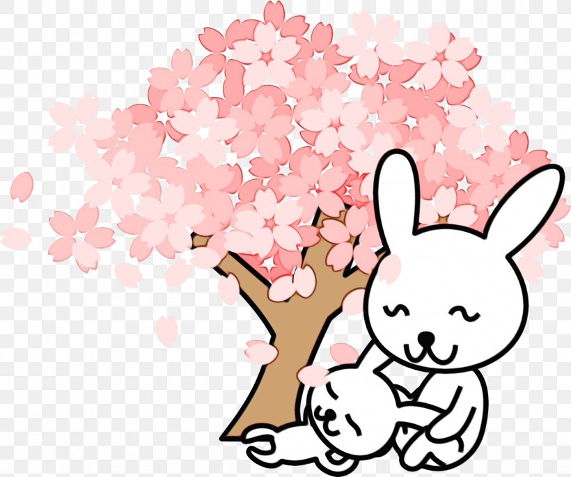 Easter Bunny Cartoon, PNG, 1331x1113px, Watercolor, Blossom, Cartoon, Cherries, Cherry Blossom Download Free