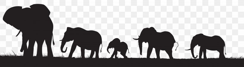 African Elephant Silhouette Clip Art, PNG, 8000x2228px, African Elephant, Asian Elephant, Black And White, Camel, Camel Like Mammal Download Free